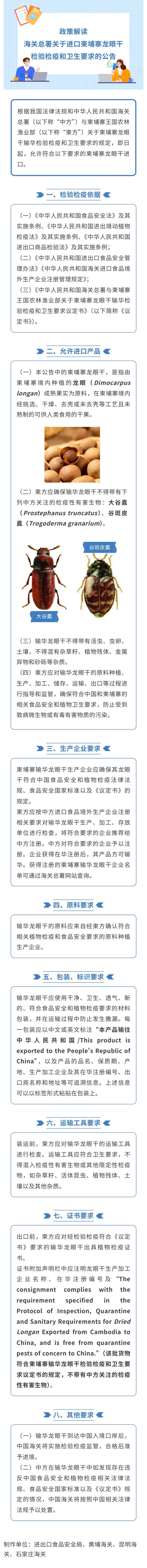 20260617海关总署关于进口柬埔寨龙眼干的检验检疫和卫生要求的政策解读